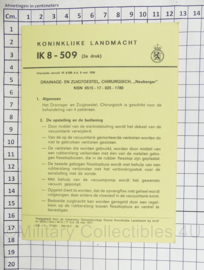 KL Nederlandse leger IK 8-509 Instructiekaart Drainage- en zuigtoestel Chirurgisch Neuberger - origineel