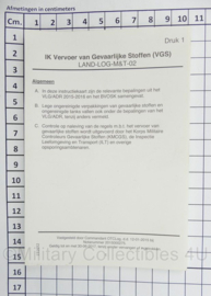 KL Nederlandse leger instructiekaart IK Vervoer van Gevaarlijke Stoffen VGS druk 1 - LAND-LOG-M&T-02 - origineel