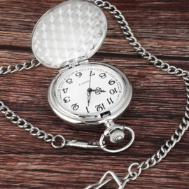 Vintage zakhorloge met ketting - zilver