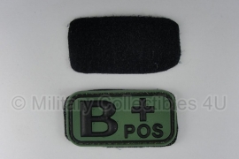 Embleem Bloedgroep B+ positief - GROEN / ZWART- Klittenband - 3D PVC - 5 x 2,5 cm.