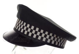 Politie platte pet - zonder insigne - Zwart glad wol, grijs gestreepte voering - maat 58 cm - origineel
