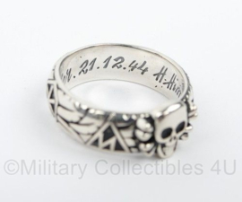 WO2 Duitse Waffen SS Totenkopf ring - 925 Sterling zilver - size 8 t/m 11 - replica