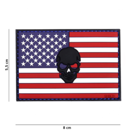 Embleem PVC 3D PVC met klittenband - Vlag USA met zwarte skull er in - 8 x 5,5 cm.