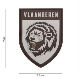 Embleem 3D PVC met klittenband - Vlaanderen Lion grey - 9 x 7,5 cm.