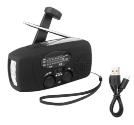 Draadbare AM/FM radio met zonnepaneel, hand crank, 2000 mAh Power Bank en zaklamp