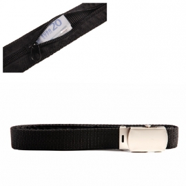 US Moneybelt - broekriem met geldvak -  zwart webbing met silver slot