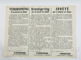 Aanpakbiljet kennisgeving voor het bevaren der Schelde het Keizerlijke Gouvernement - 16 december 1914 - Replica