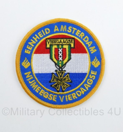 Nederlandse Politie Eenheid Amsterdam Nijmeegse Vierdaagse embleem met klittenband - diameter 9 cm