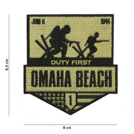 Embleem stof OMAHA beach Duty First - 1st Infantry Division Big Red One  June 6 1944 - 8,5 x 8 cm.