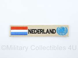 Naamlint Nederland VN UN United Nations - met klittenband - khaki - 14 x 3 cm - nieuw gemaakt