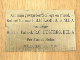 Defence Attaché for Belgium wandbord - 28,5 x 18 cm - origineel