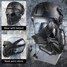 Airsoft masker met helmbevestiging en hoofdbevestiging - BLACK met smoke glazen