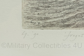 KM Koninklijke Marine Fregat schilderij in lijst - genummerde en gelimiteerde uitgave 1990 - 21,5 x 17,5 cm - origineel
