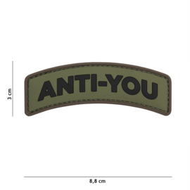 Embleem 3D PVC met klittenband - Anti you - 8,8 x 3 cm.