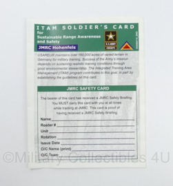 US Army ITAM Soldier's Card form Sustainable Range Awareness and Safety - 14 x 11 cm - origineel