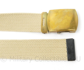 Khaki broekriem met messing gesp - 138 cm lang - gebruikt - origineel