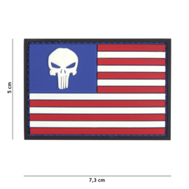 Embleem 3D PVC met klittenband - Punisher USA vlag -7,3 x 5 cm.