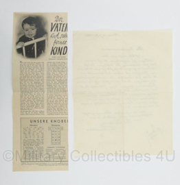 WO2 Duitse brief aan Der Zugskommandant van 1935 met artikel Schneller als den Feind over Nahkampf  - origineel
