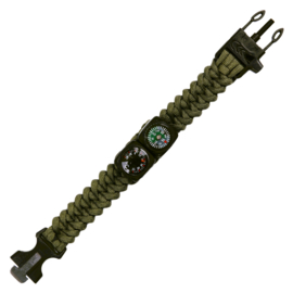 Paracord Survival armband combi 9 inch - met thermometer en kompas - COYOTE