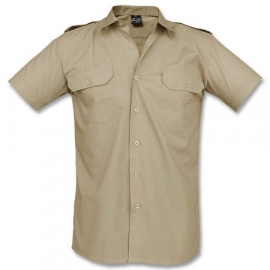 Overhemd khaki katoen glad - korte mouw - S, M of XXL