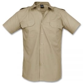 Overhemd khaki katoen glad - korte mouw - S, M of XXL