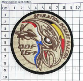 BAF Belgian Air Force Operation Desert Falcon ODF 16-7 embleem  met klittenband- 9 cm. diameter