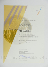 KL Nederlandse leger oorkonde voor de gouden medaille voor zesendertig jaar eerlijke en trouwe dienst - 29,5 x 21 cm - origineel