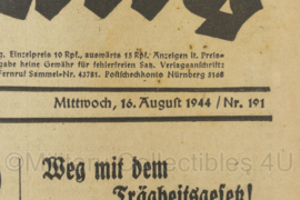 WO2 Duitse krant Frankische Tageszeitung nr. 191 16 augustus 1944 - 47 x 32 cm - origineel