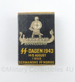 WO2 Duits luciferdoosje van echt hout - Waffen SS Dagen 1943 Germanske SS Norge - 6 x 4 cm