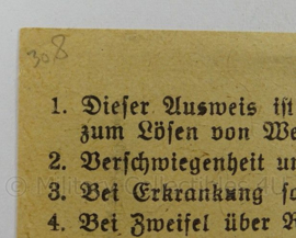 WO2 Duits dokument Sonderausweis 1944 - afmeting 21 x 15 cm - origineel