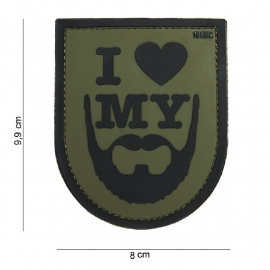 Embleem 3D PVC PVC - met klittenband - I Love My Beard Groen - 9,9 x 8  cm