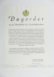KL Nederlandse leger 45 jarig bestaan NATRES 1993 Dagorder van de Bevelhebber der Landstrijdkrachten - 29,5 x 21 cm - origineel