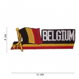 Uniform landsvlag Belgie wapperende vlag voor uniform - met tekst "Belgium" - 11 x 4 cm.