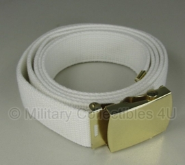 Broekriem wit webbing - met gouden metalen slot - 100 cm - origineel Nederlandse Marine