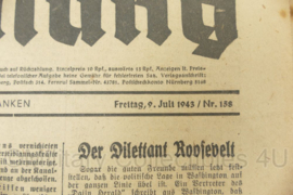 WO2 Duitse krant Frankische Tageszeitung nr. 158 9 juli 1943 - 47 x 32 cm - origineel