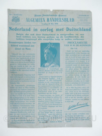 Algemeen handelsblad inval door Duitsland in 1940 nagedrukt op metalen plaat -57,5 x 41 cm - origineel