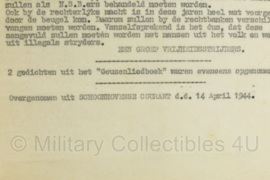 WO2 Nederlands Verzetsdocument 10 mei 1944 door "een groep vrijheidsstrijders"- 28 x 21 cm - origineel