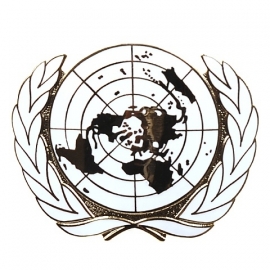 UN VN Verenigde Naties metalen insigne - 4,6 x 5,7 cm.