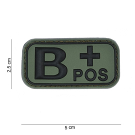 Embleem Bloedgroep B+ positief - GROEN / ZWART- Klittenband - 3D PVC - 5 x 2,5 cm.