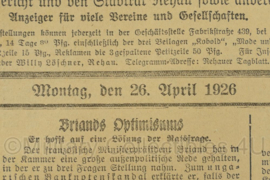 Duitse krant Rehauer Tagblatt Oberfrankischer Bote 43 jahrgang nr. 96 26 april 1926 - 47 x 32 cm - origineel