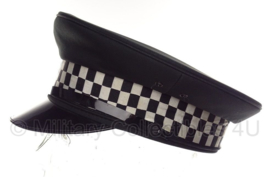 Politie platte pet - zonder insigne  -  Zwart glad wol ,rood gestreepte voering - maat 57 - origineel