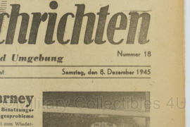 WO2 Duitse krant Nurnberger Nachrichten Nordbayern nr. 18 8 december 1945 - 47 x 32 cm - origineel