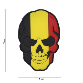 Embleem PVC 3D PVC  met klittenband - Skull met Belgische vlag  - 9 x 5 cm.