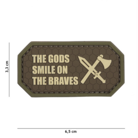 Embleem 3D PVC met klittenband - The Gods smile on the braves - bruin - 6,5 x 3,3 cm.