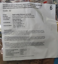 1 doos met 8 zakken Nederlandse leger 24uurs rantsoenen Maaltijd zak 24 Hour Operationeel Rantsoen W(Pouch) + Warm Weer module - 8 verschillende menu's! - +/- 4900 kcal - Best Before November 2025