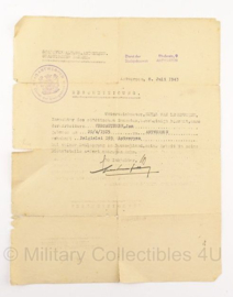 WO2 Duits Bescheinigung document - 1943 - origineel - Jan Vercauteren Antwerpen