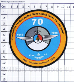 KLU Koninklijke Luchtmacht 1953 - 2018 embleem Koninklijke Nederlandse Vereniging 'Onze Luchtmacht' - met klittenband - diameter 10 cm - origineel