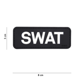 Embleem PVC 3D PVC  met klittenband - "SWAT" Zwart / Wit - 8 x 3 cm.