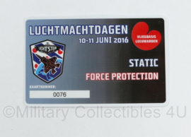 KLU Koninklijke Luchtmacht entreepas Force Protection Luchtmachtdagen 10 en 11 juni 2016 Vliegbasis Leeuwarden - 8 x 5,5 cm - origineel