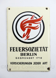 Duits emaille wandbord jaren 40 en 50 Feuersozietat Berlin Versicherungen Jeder Art - 25 x 16,5 cm - origineel